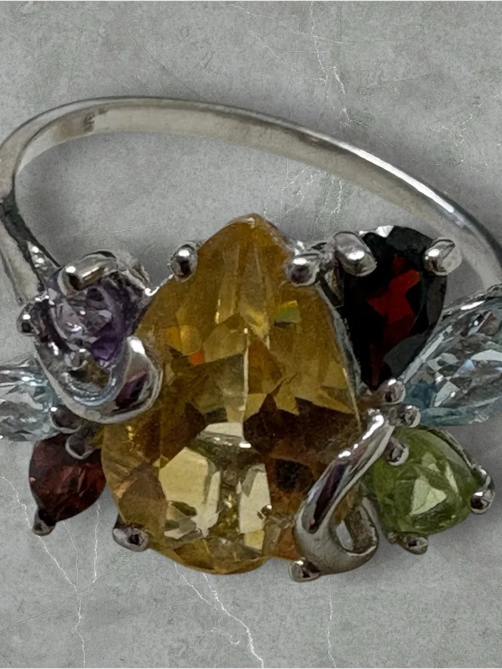 Platinum over 925 Silver Multi Gemstone Cocktail Ring - Size 7.75